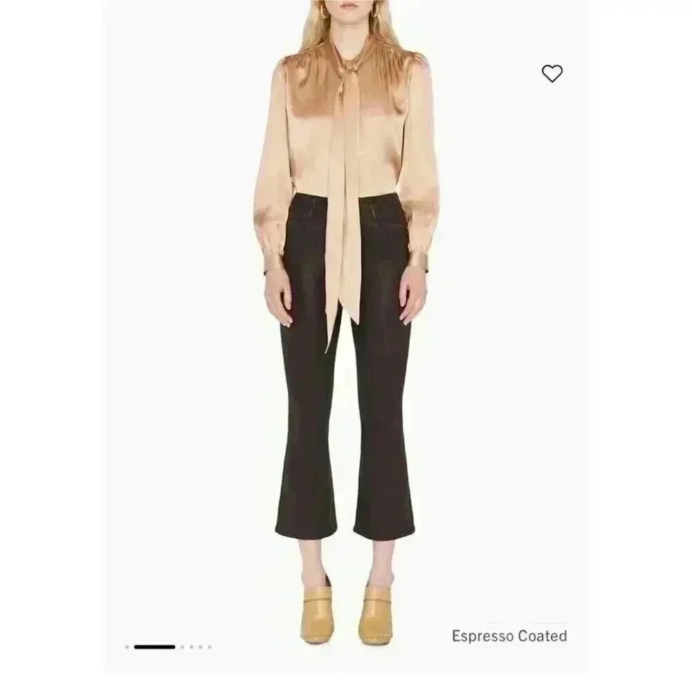 New FRAME Le Crop Flare Brown Espresso Coated Jeans Size 30